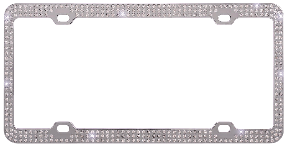 Chrome Metal License Plate Frame with Triple Row Clear Crystals Chrome Metal License Plate Frame with Triple Row Clear Crystals